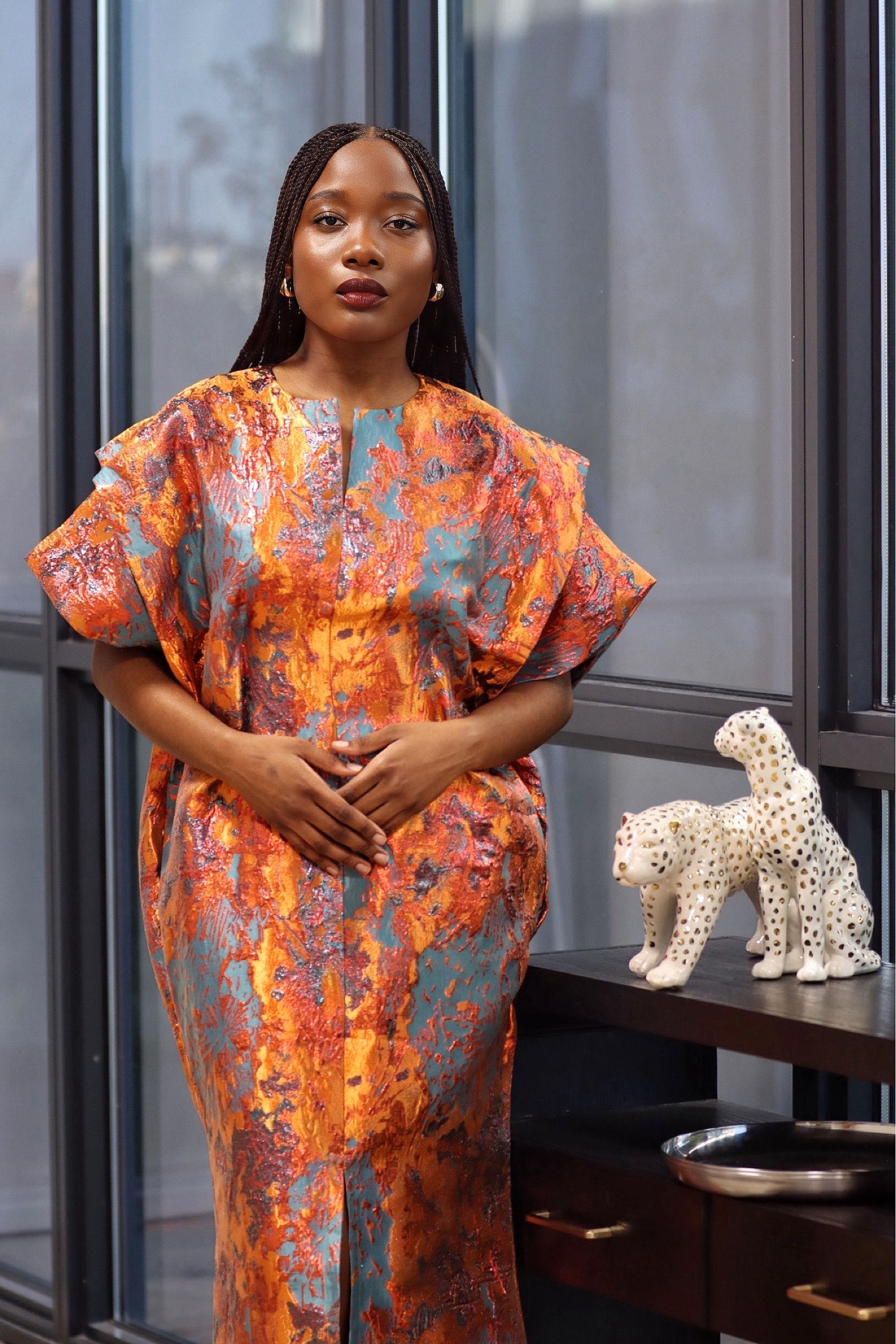 Elegant Luxury Brocade Dress with Inner belt - Non Embroidered