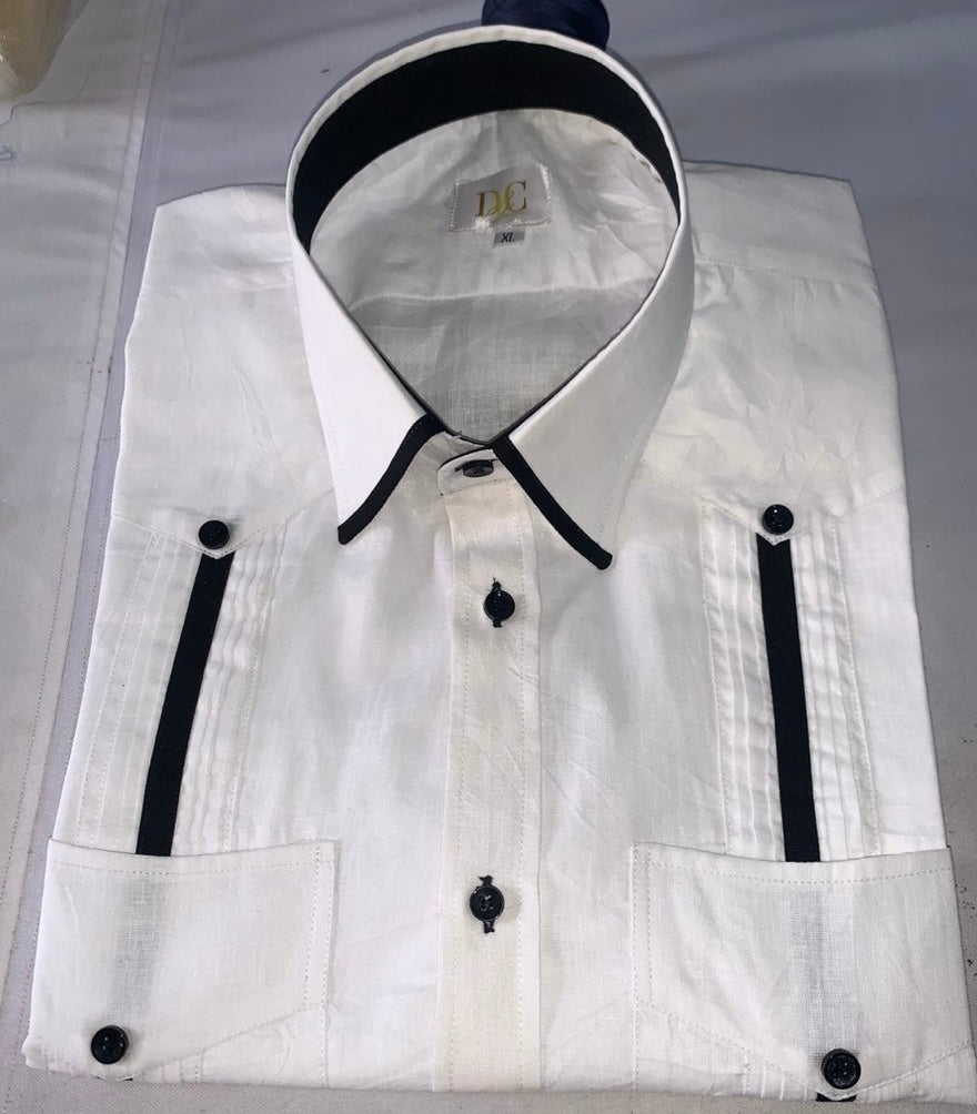 Elegant Linen Men White and Black Shirt