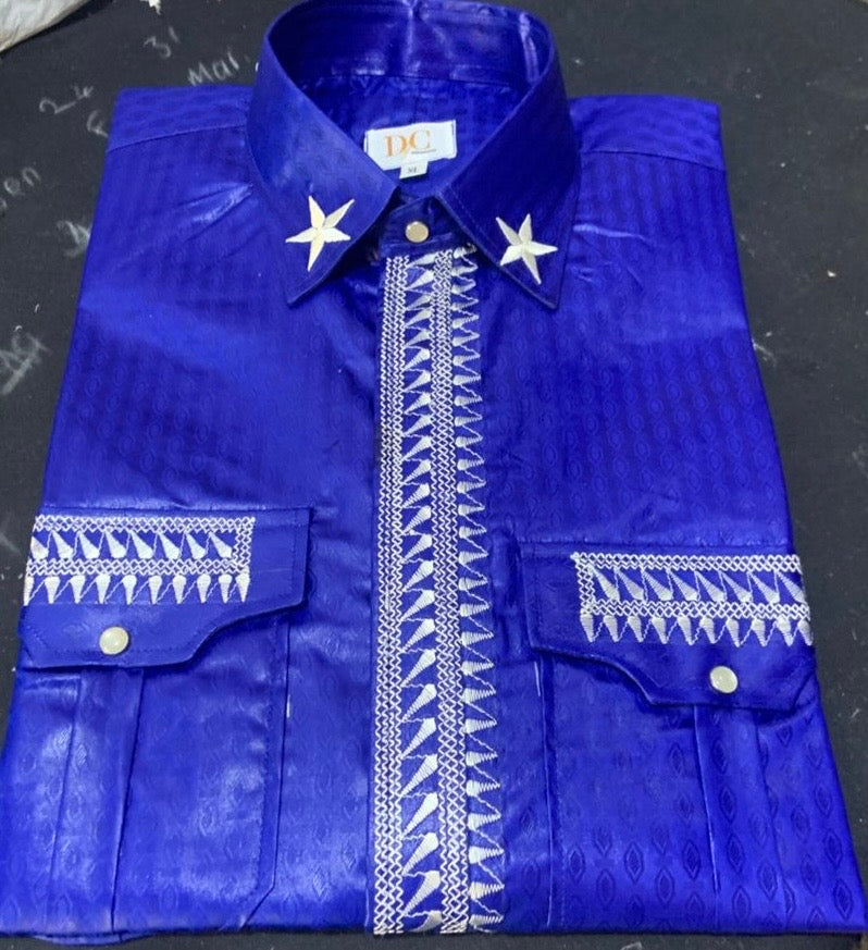 Elegant Men Rich Bazin Shirt with Embroidery
