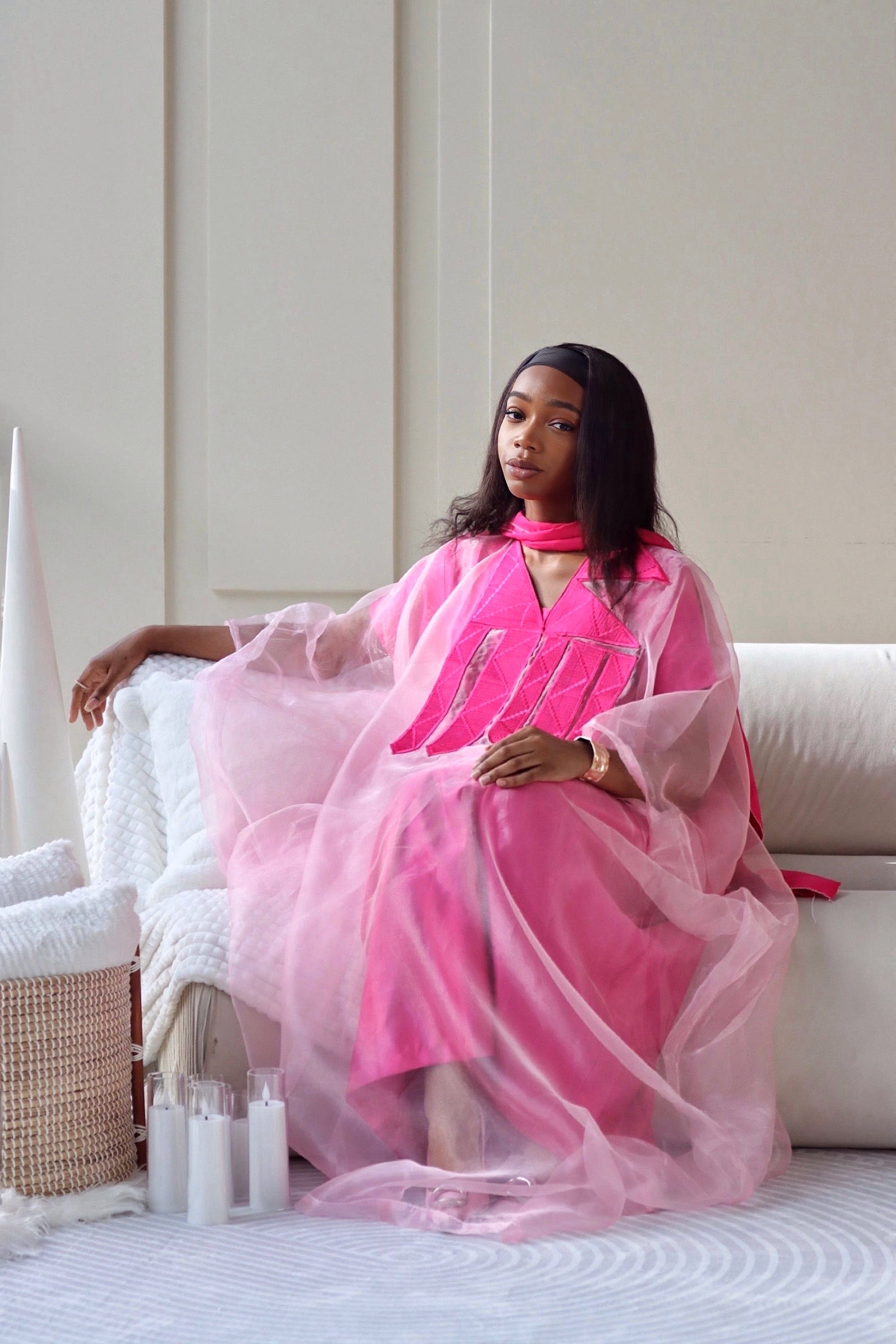 Pink Embroidered Muslin Boubou Dress