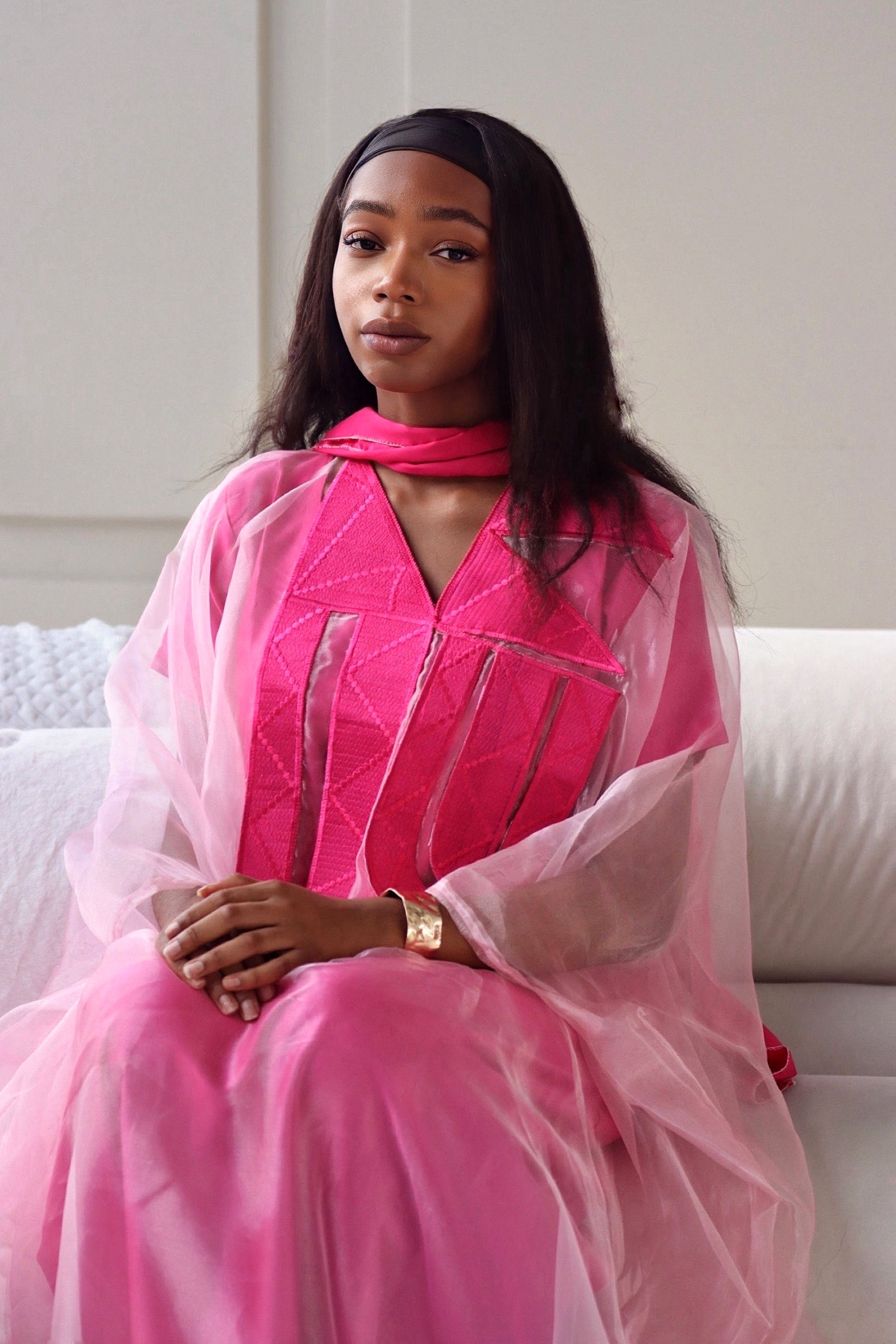 Pink Embroidered Muslin Boubou Dress