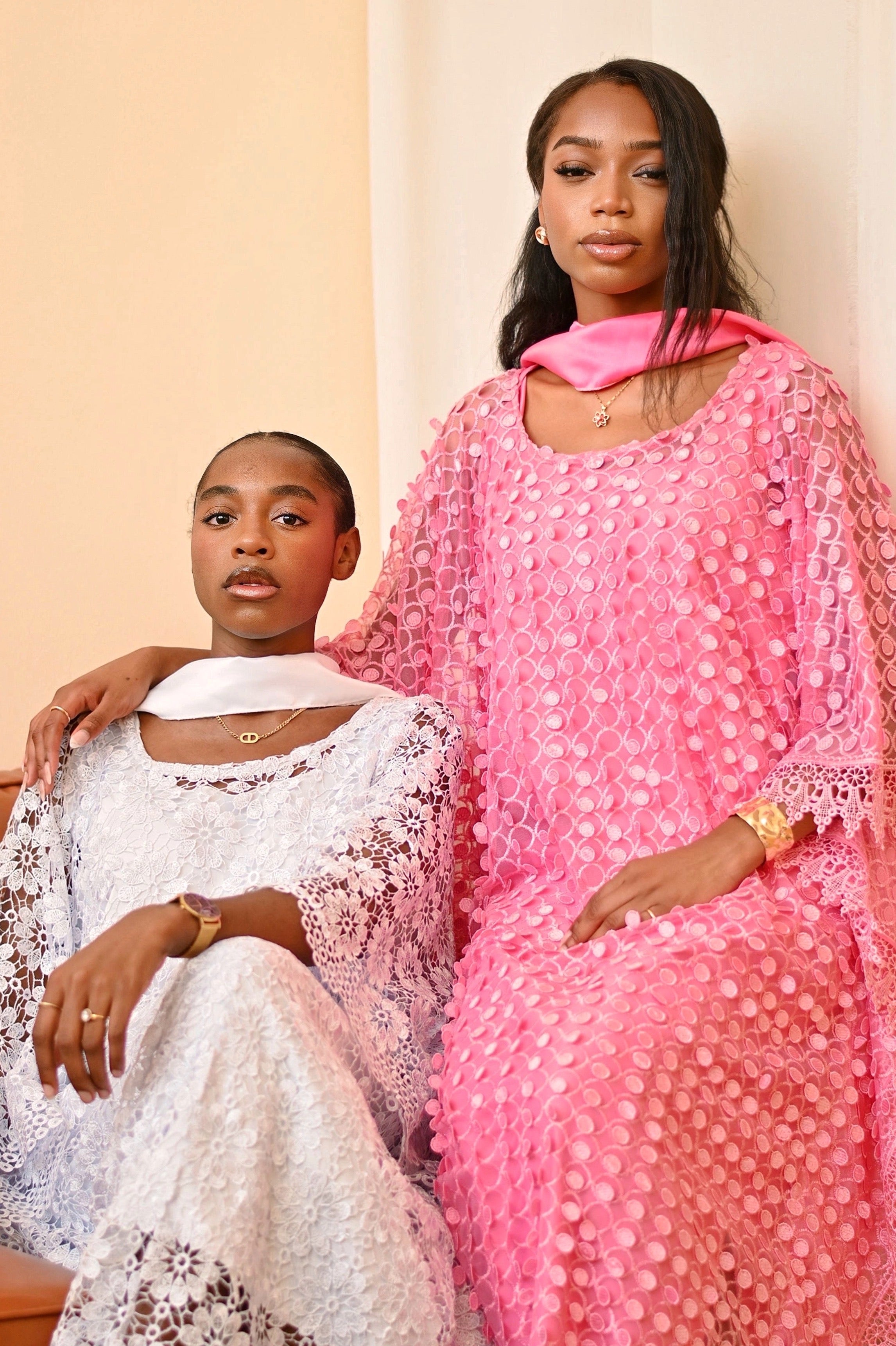 Luxury Hand Made Lace dress Boubou Pink