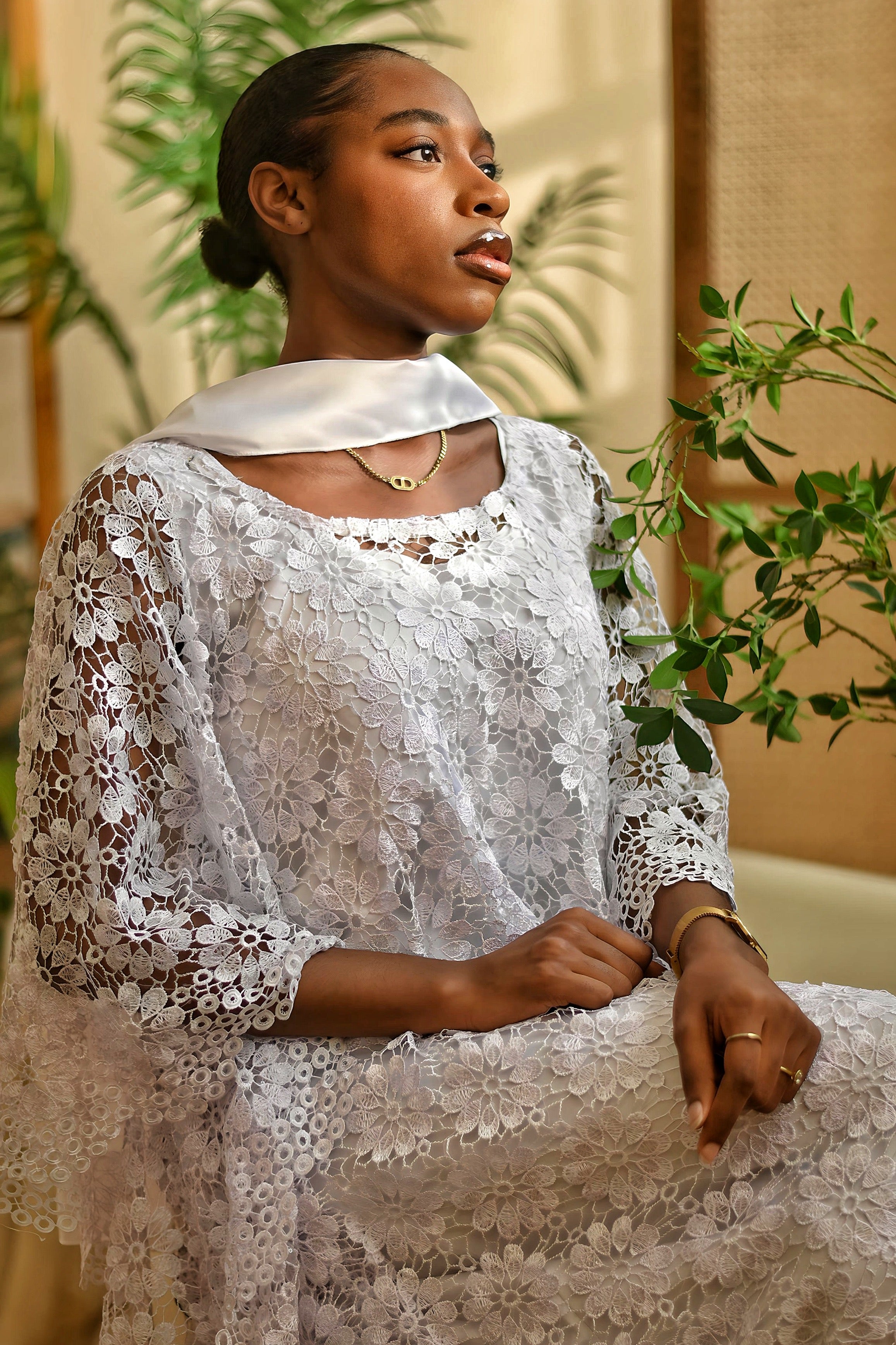 Luxury Hand Made Lace dress Boubou White