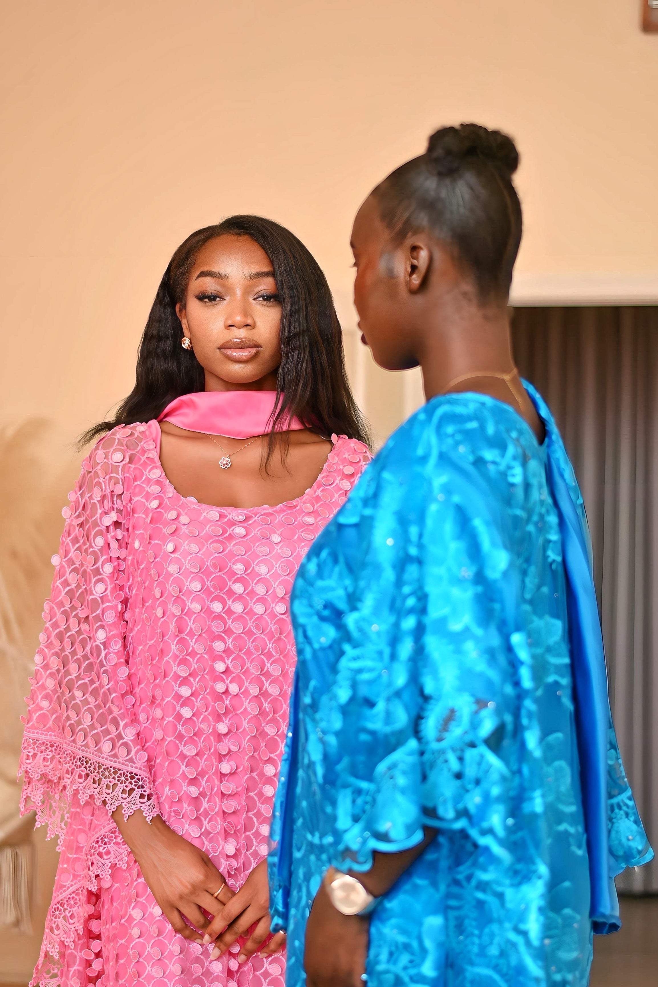 Luxury Hand Made Lace dress Boubou Pink