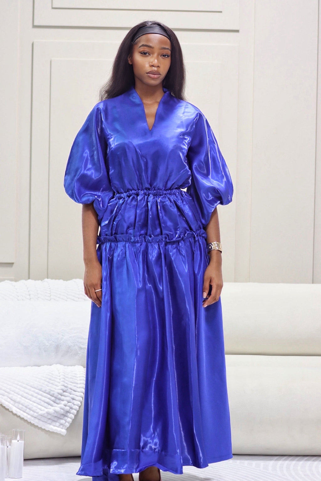 Luxury Tafta Dress - Blue- White