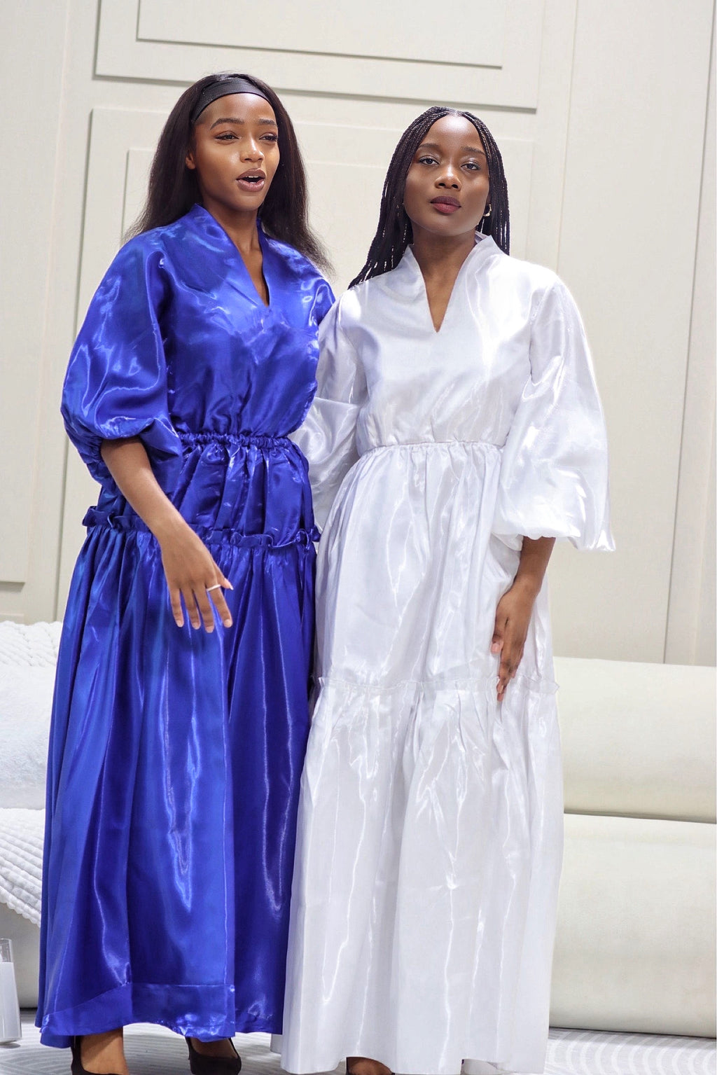 Luxury Tafta Dress - Blue- White