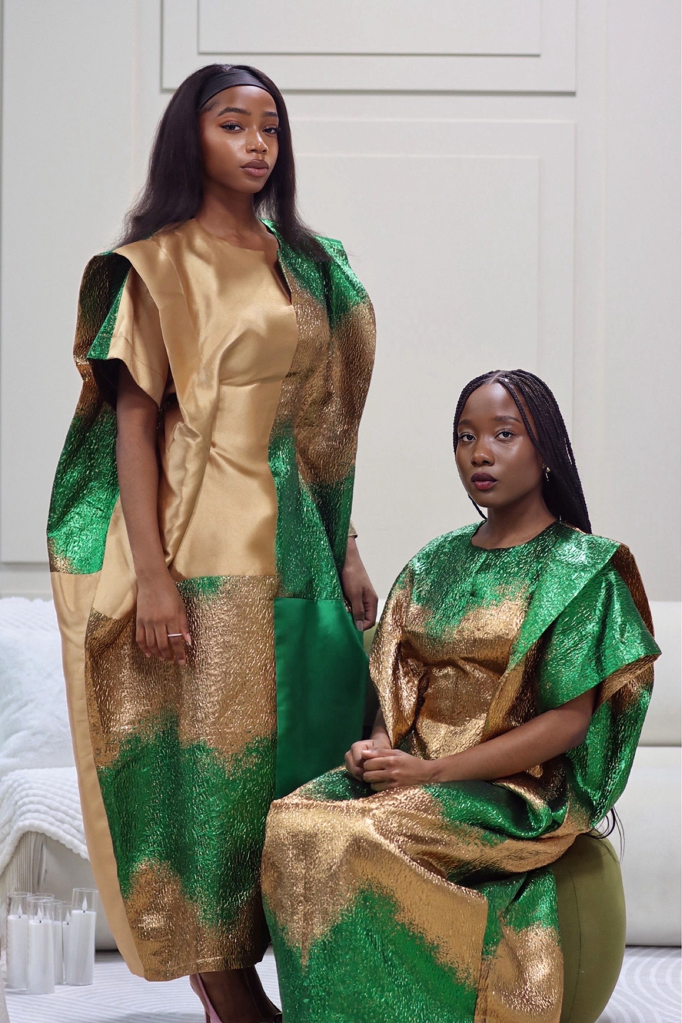 Rich Two Toned Mikado Dress - Gold-Green