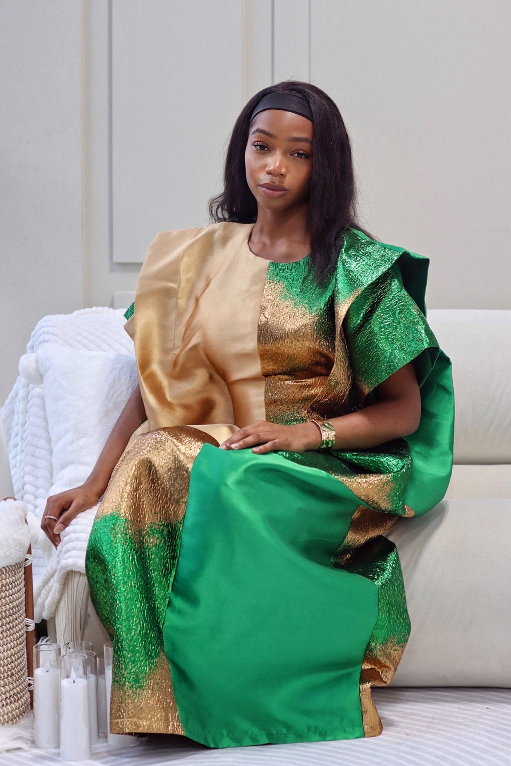 Rich Two Toned Mikado Dress - Gold-Green