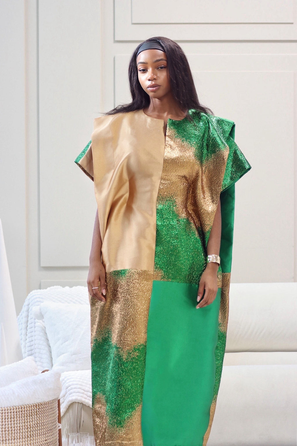 Rich Two Toned Mikado Dress - Gold-Green