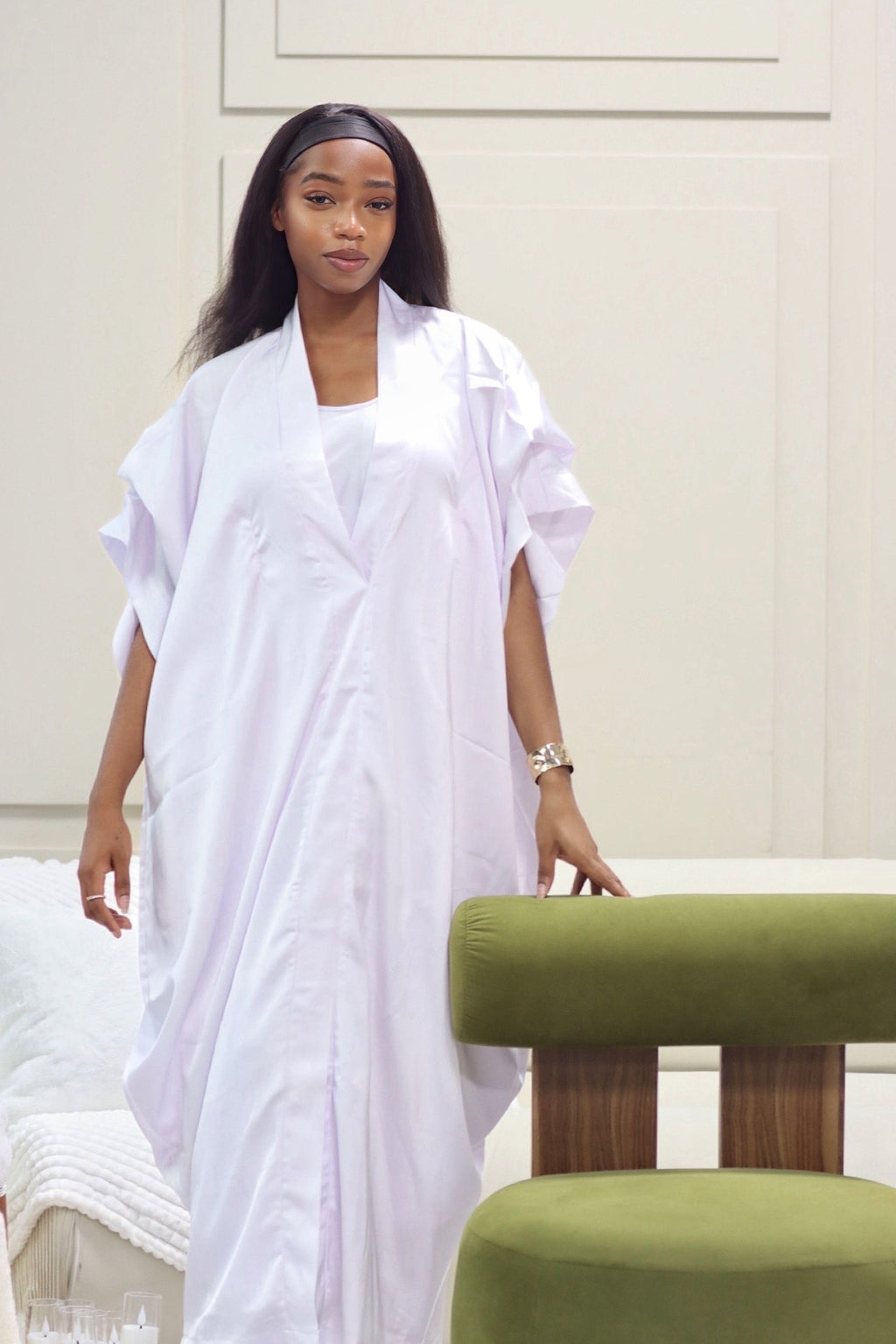 Silk Dress with Inner Belt White