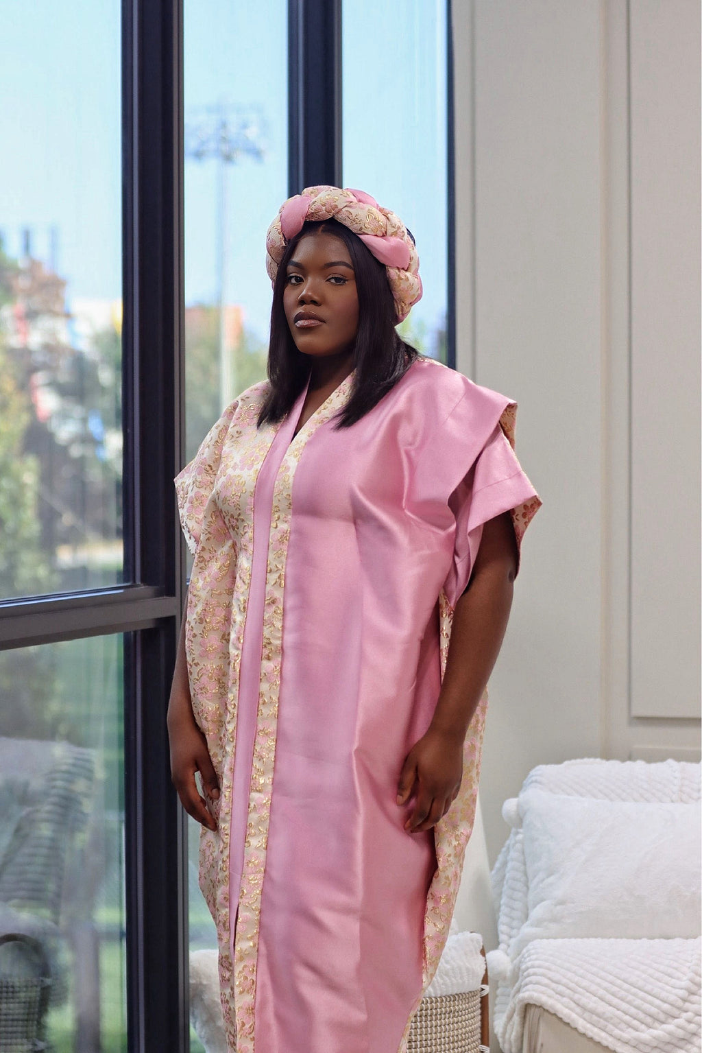 Two Toned Mikado Dresses with Headpieces - Pink and Bright Pink