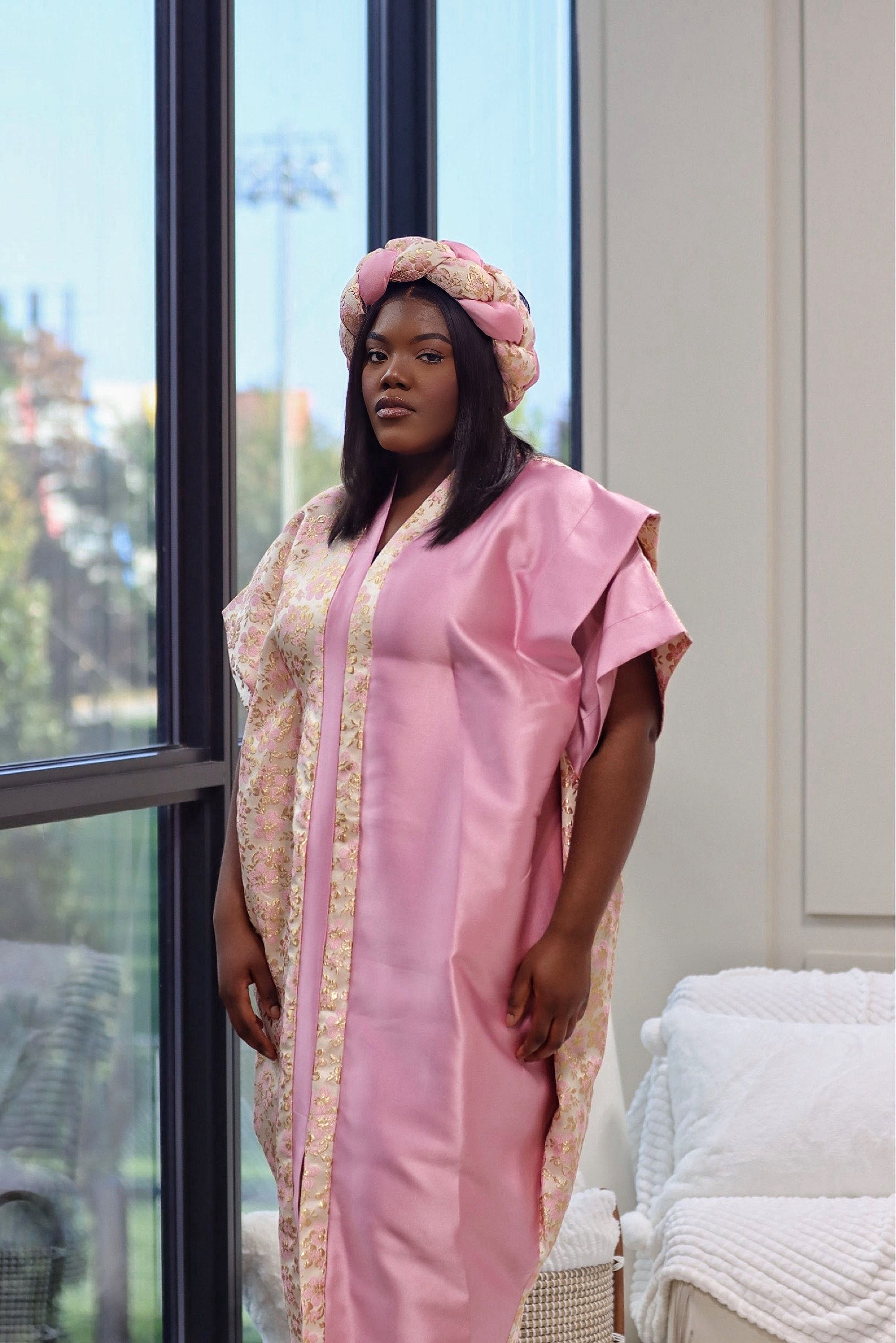 Two Toned Mikado Dresses with Headpieces - Pink and Bright Pink