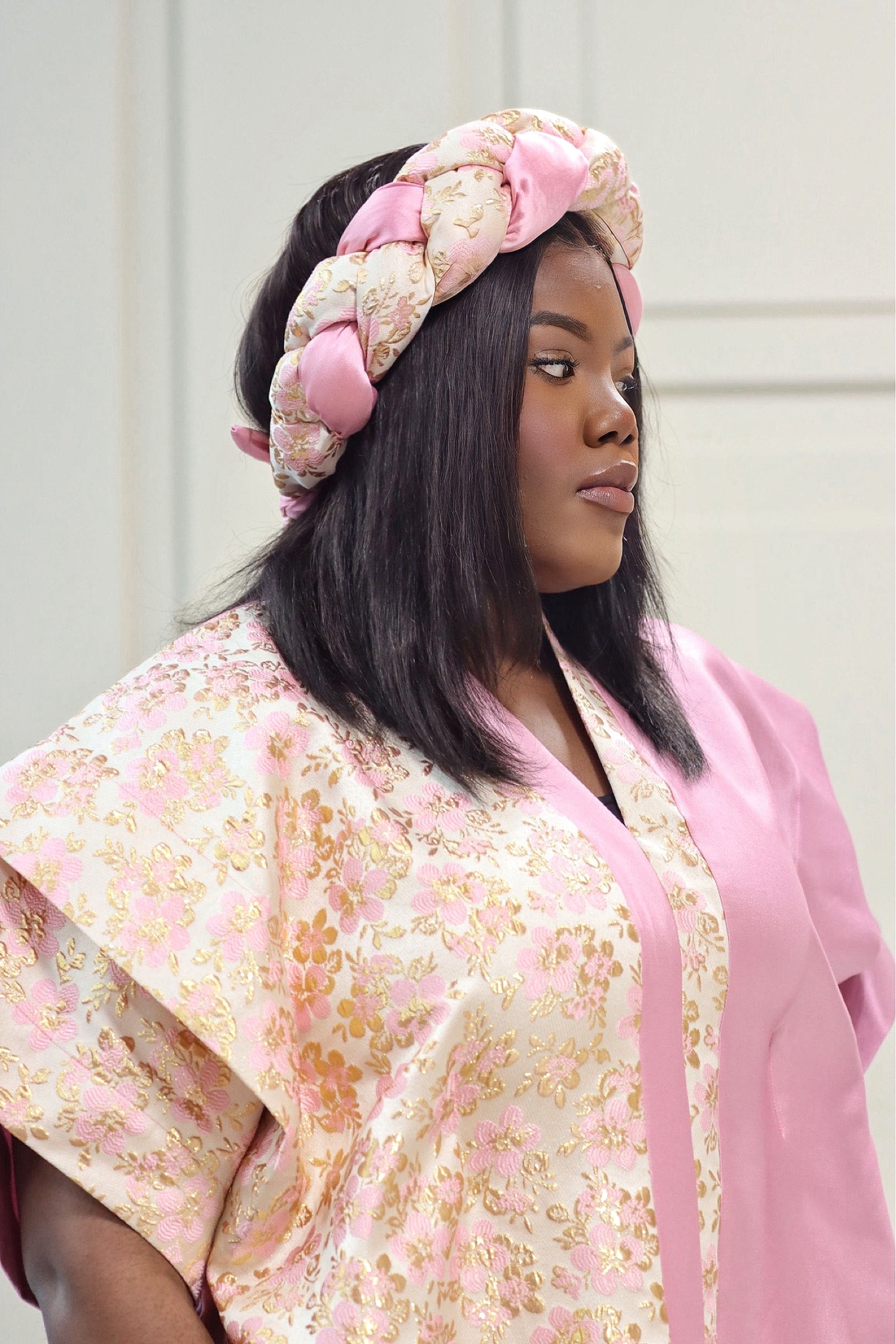 Two Toned Mikado Dresses with Headpieces - Pink and Bright Pink