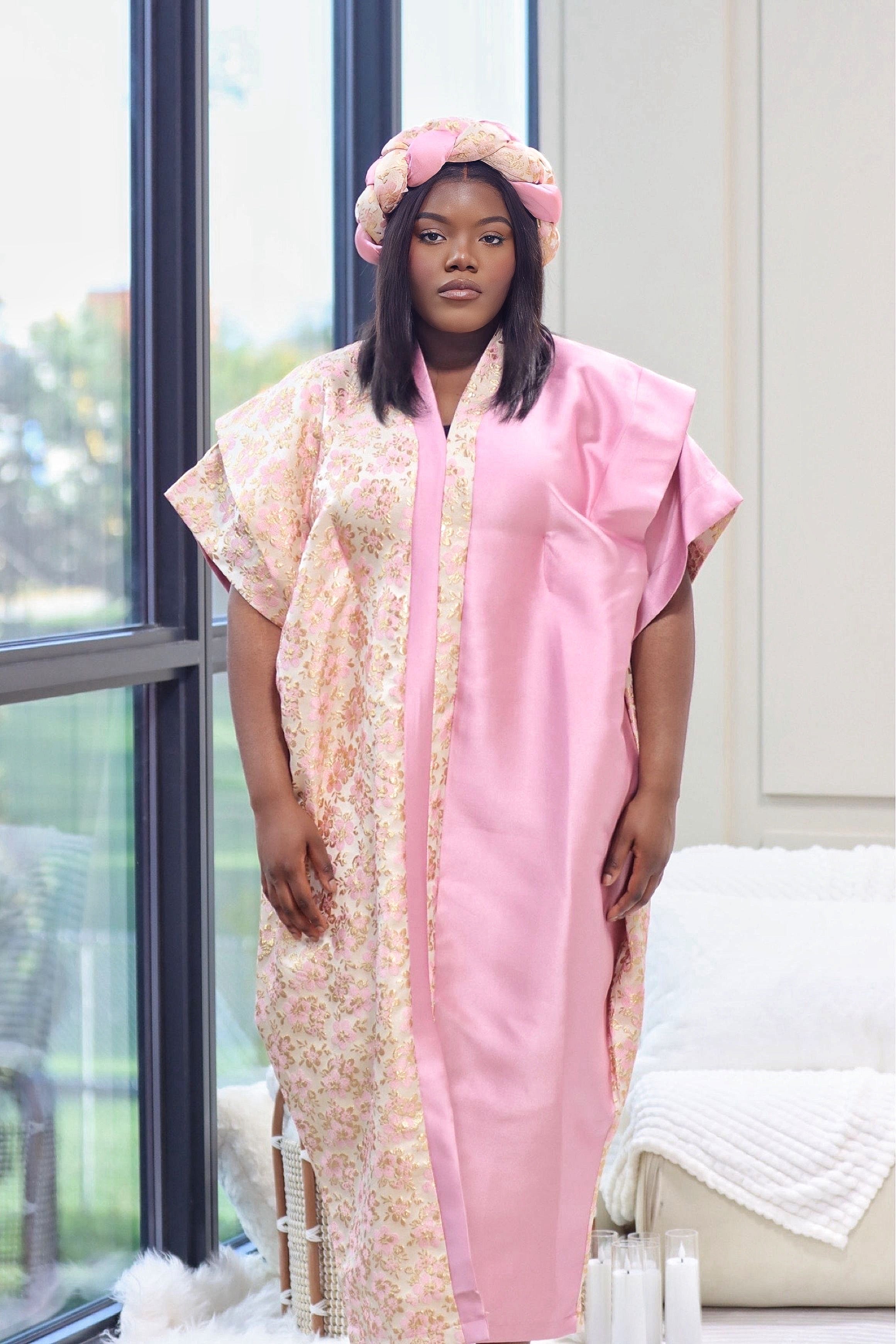 Two Toned Mikado Dresses with Headpieces - Pink and Bright Pink